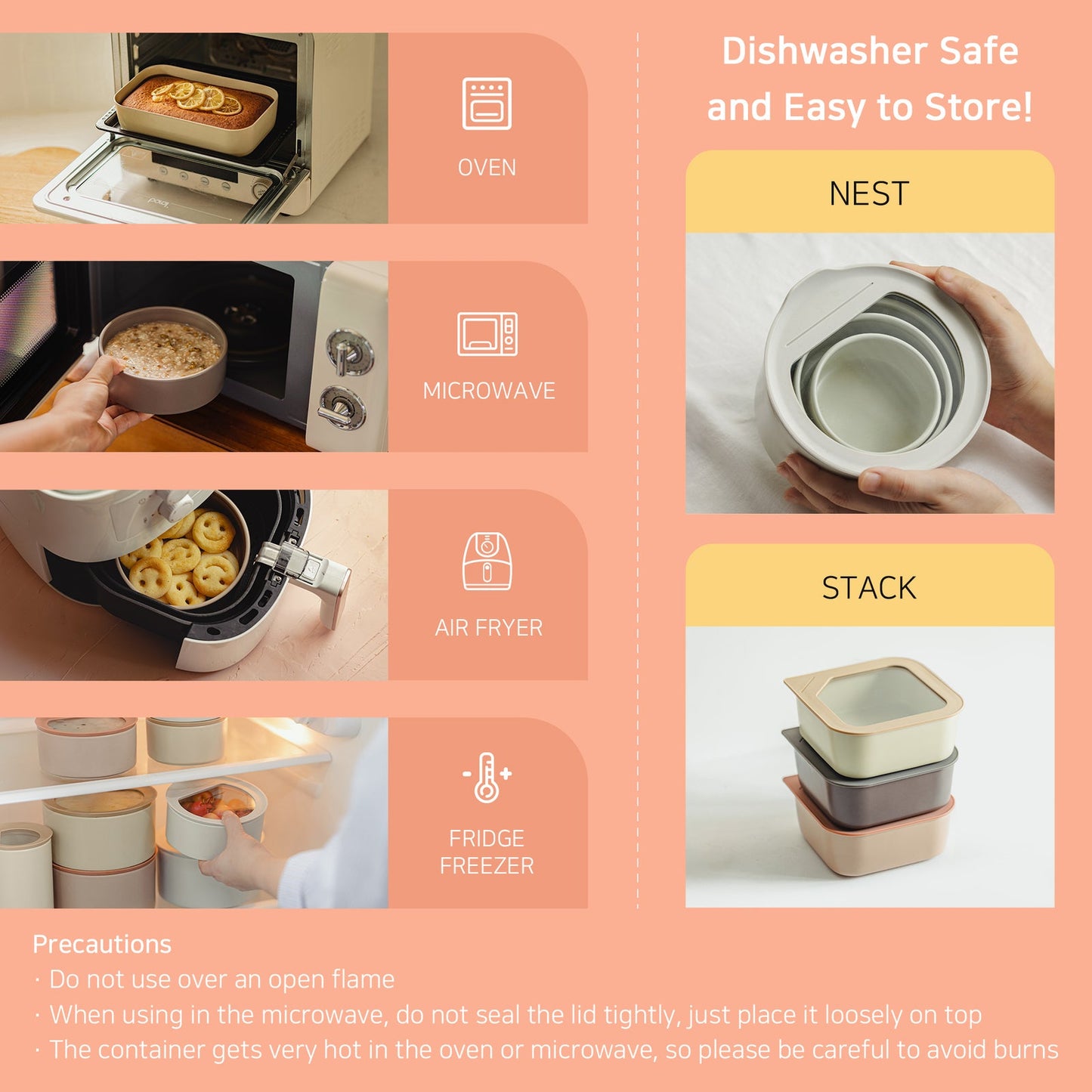 Neoflam Fika One 900ml (30oz) Ceramic Square Food Storage Container - Tempered Glass & Silicone Lid - Made in Thailand