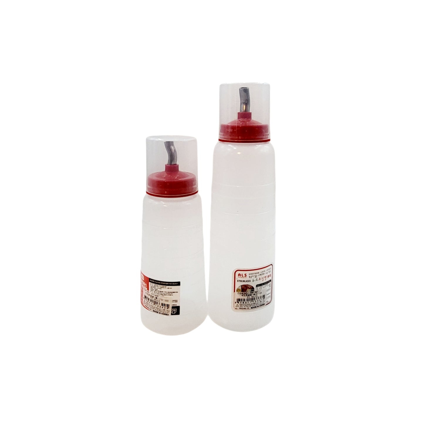 ALS Wide Spout Sauce Bottles W/ Measuring Lid - Made in Korea (Stainless Steel Spout - 2 Sizes)
