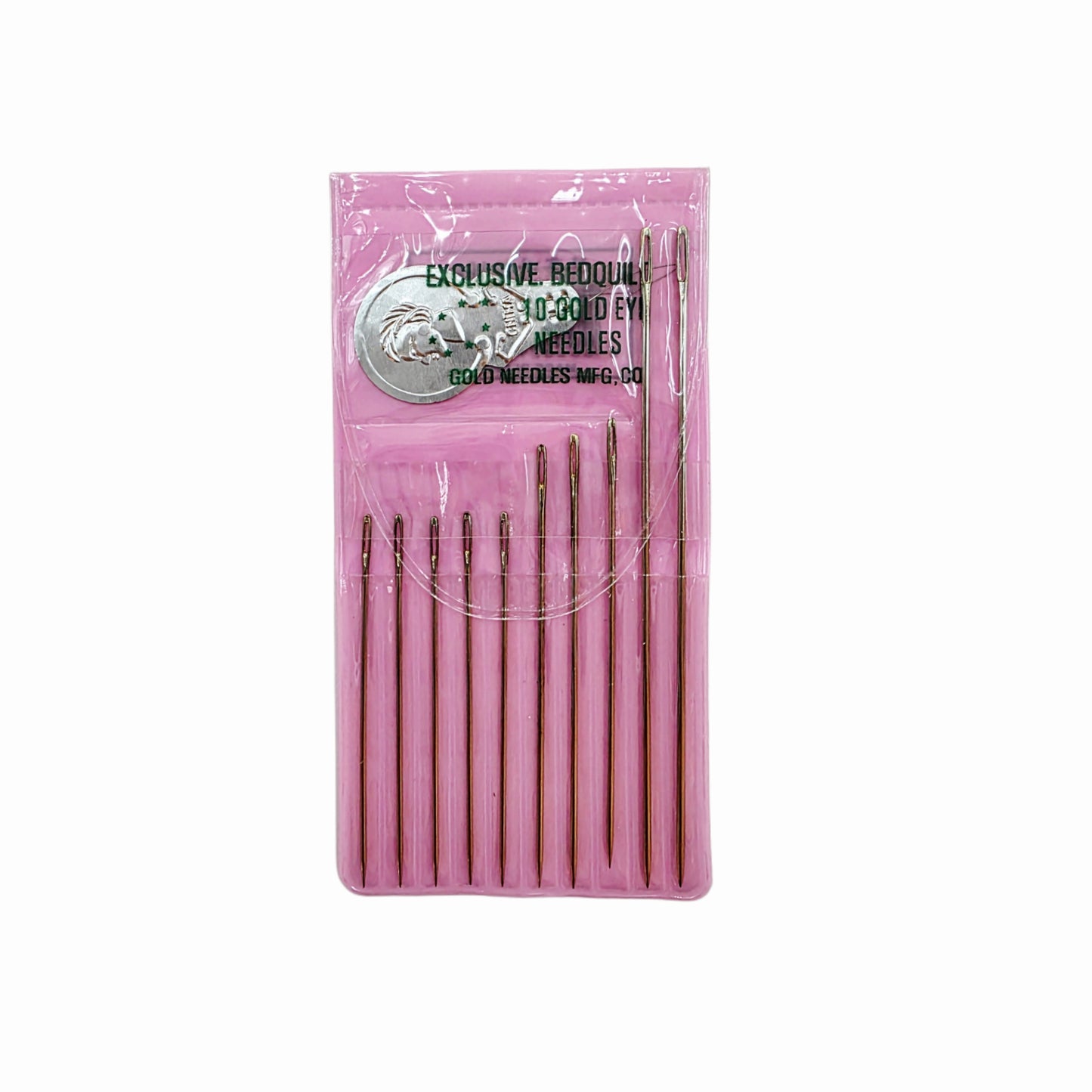 11pc Hand Sewing Needle Set - 10 Gold Color Eye Needles (5 x 2", 3 x 2.25", 2 x 3.5") & 1 Coin Style Needle Threader W/ Wire Loop - Made in Korea