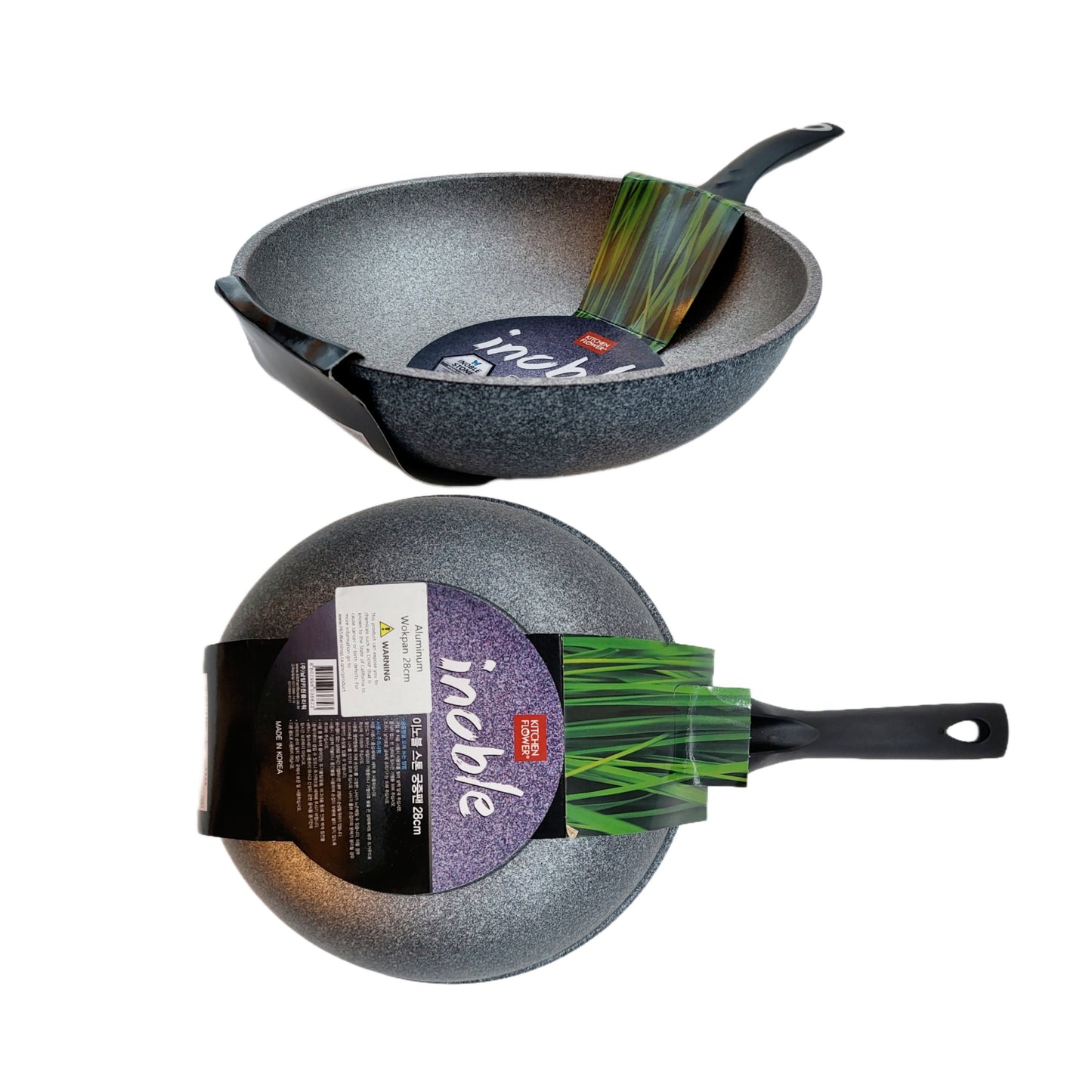 Kitchen Flower "inoble" Stone Coated 28cm Wok Pan - Made in Korea