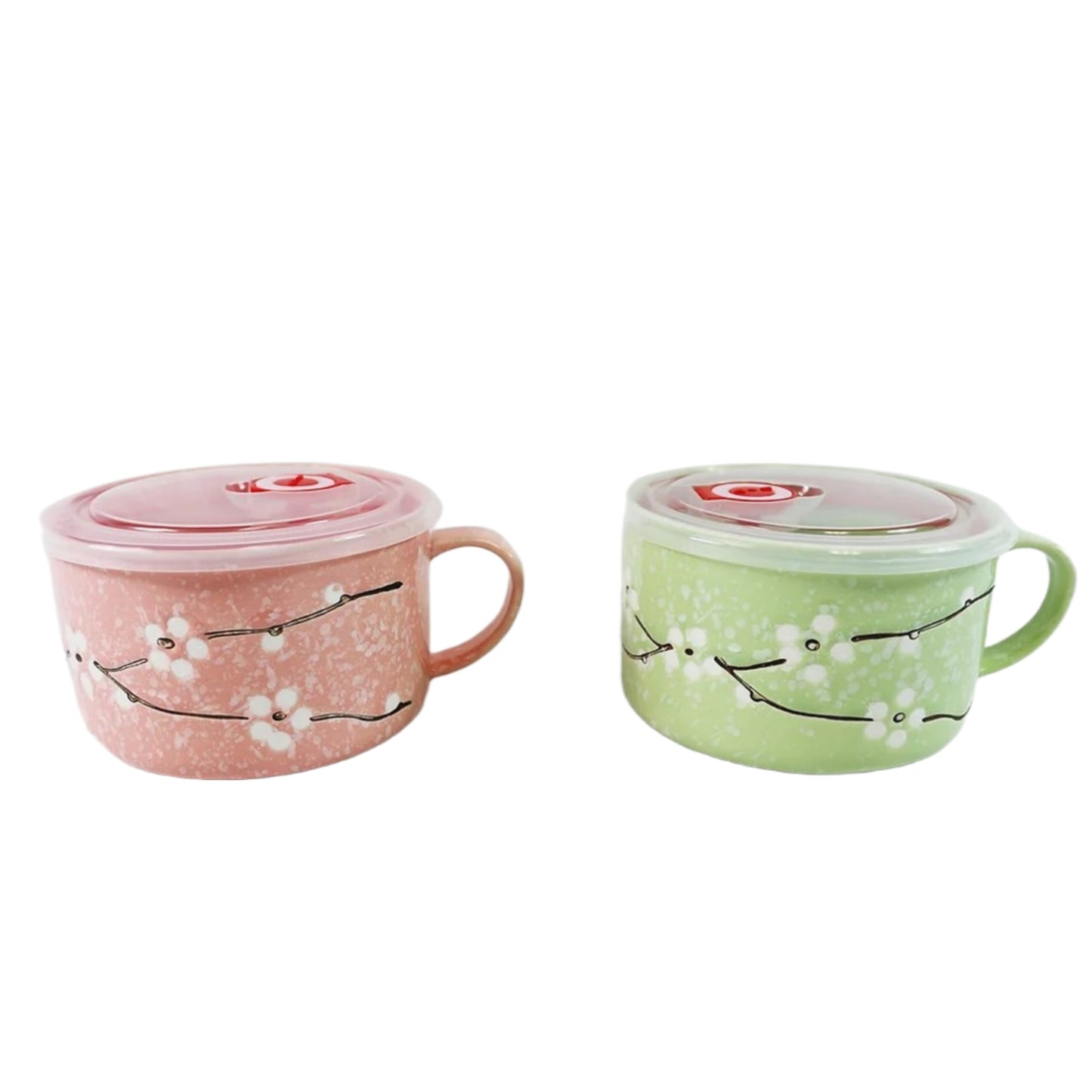 Home Art Ceramic Ramen & Food Bowl with Lid and Handle (Microwave/Freezer Safe)