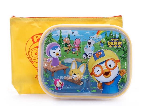 Pororo Stainless Steel Food Tray With Lid & Carrying Bag (5 Partition) - Made in Korea
