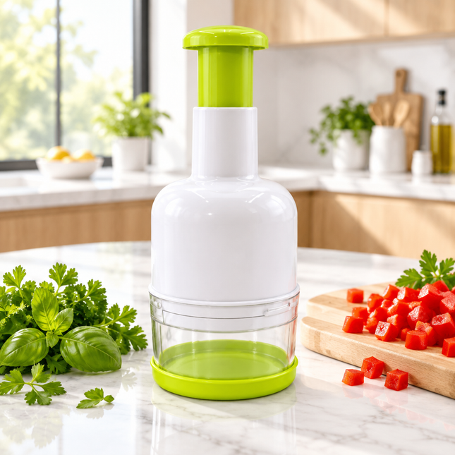 DASOM Manual Push Food Chopper with Stainless Steel Blades - 8.5 in