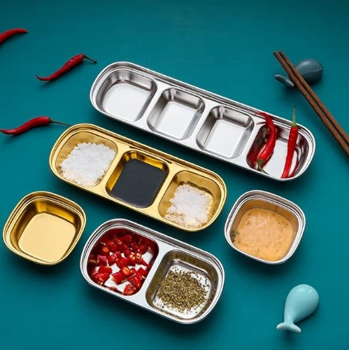 4-Partition Stainless Steel Sauce/Condiment Dipping Bowl