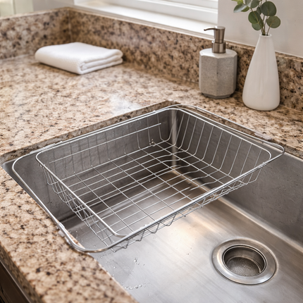 Expandable Stainless Steel Over-the-Sink Dish Drying Rack Basket – Large – 15" to 21.5"