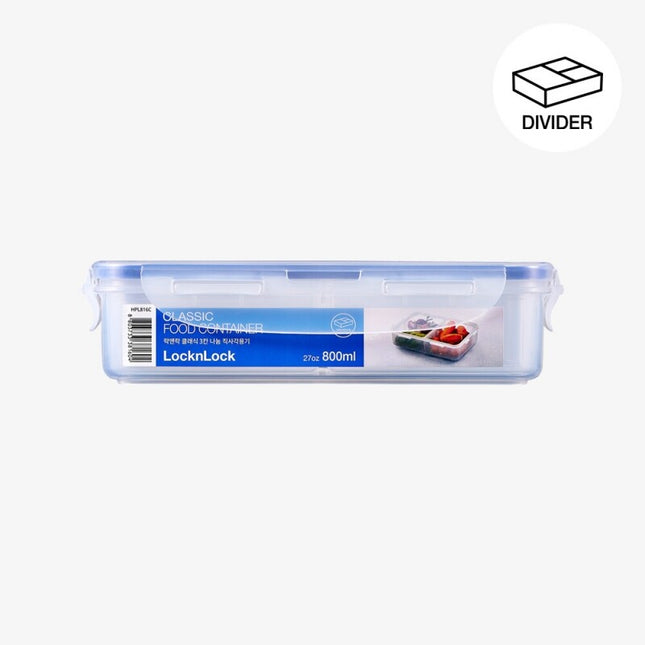 LocknLock Classic Food Container (HPL816C Rectangle w/ 2 removable compartments - 3 sections - 800ml / 27oz)
