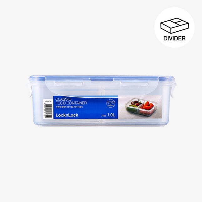 LocknLock Classic Food Container (HPL817C Rectangle w/ 2 removable compartments - 3 sections - 1.0L / 34oz)