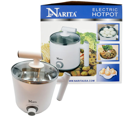 Narita Electric Hot Pot (1.2L) - Stainless Steel Interior – Compact Multi-Cooker/Water Boiler/Noodle Cooker (600W) - Office/Dorm Ready - NPC-1205