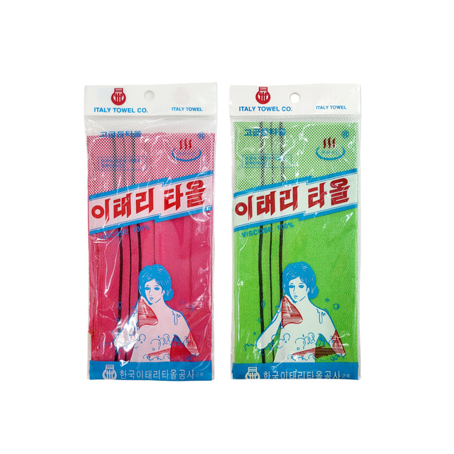 Korean "Italy Towel" Exfoliating Washcloth (10x32 in) – Authentic Viscose Body Scrub | Red or Green - Made in Korea