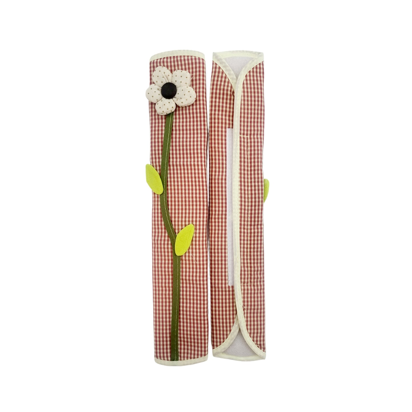 Refrigerator Handle Covers Large (2 pcs - Cute Plaid Flower Design) - Washable cloth, velcro straps