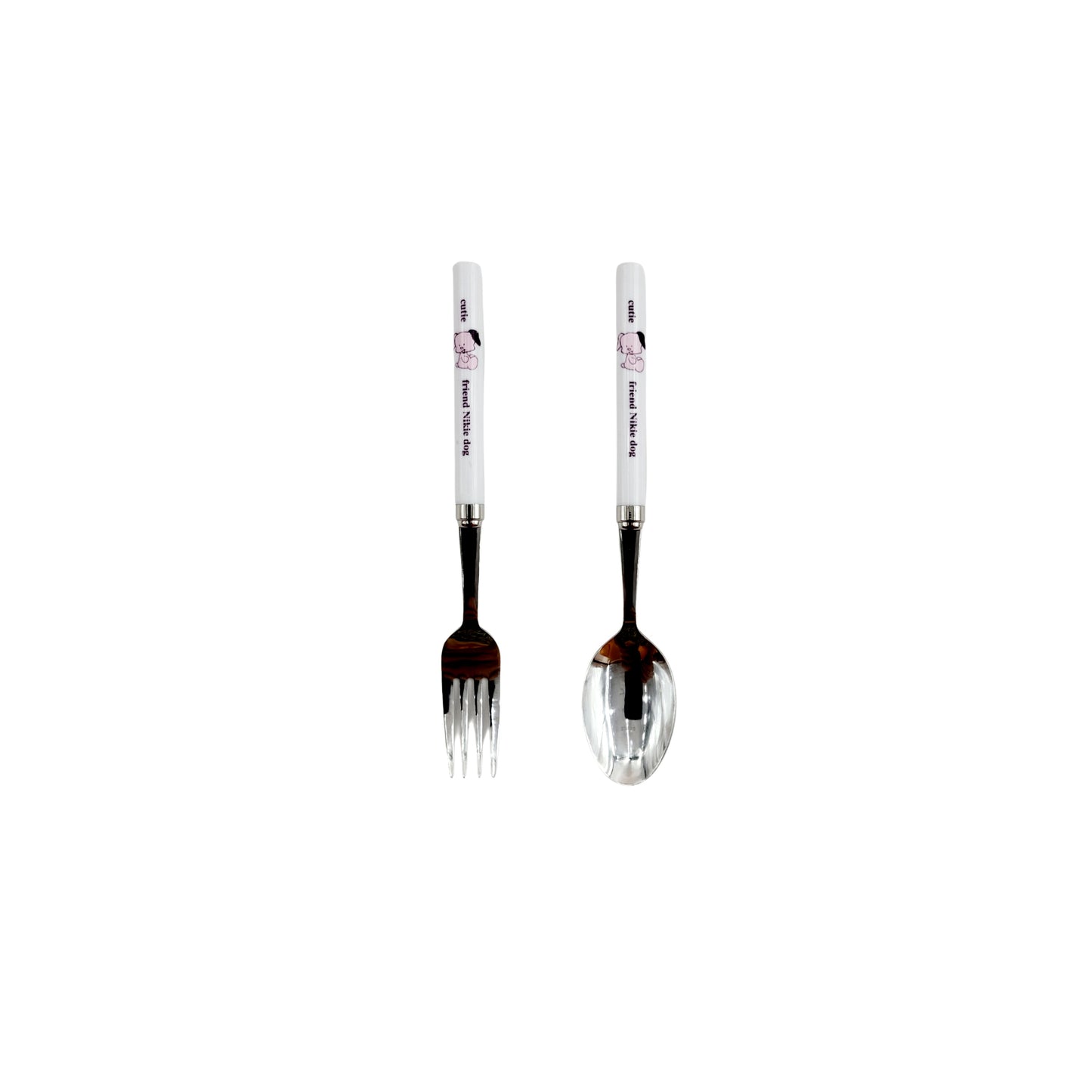 Kids Long Spoon & Fork Set - Puppy Design (2 colors: Pink, Blue) - Made in Korea