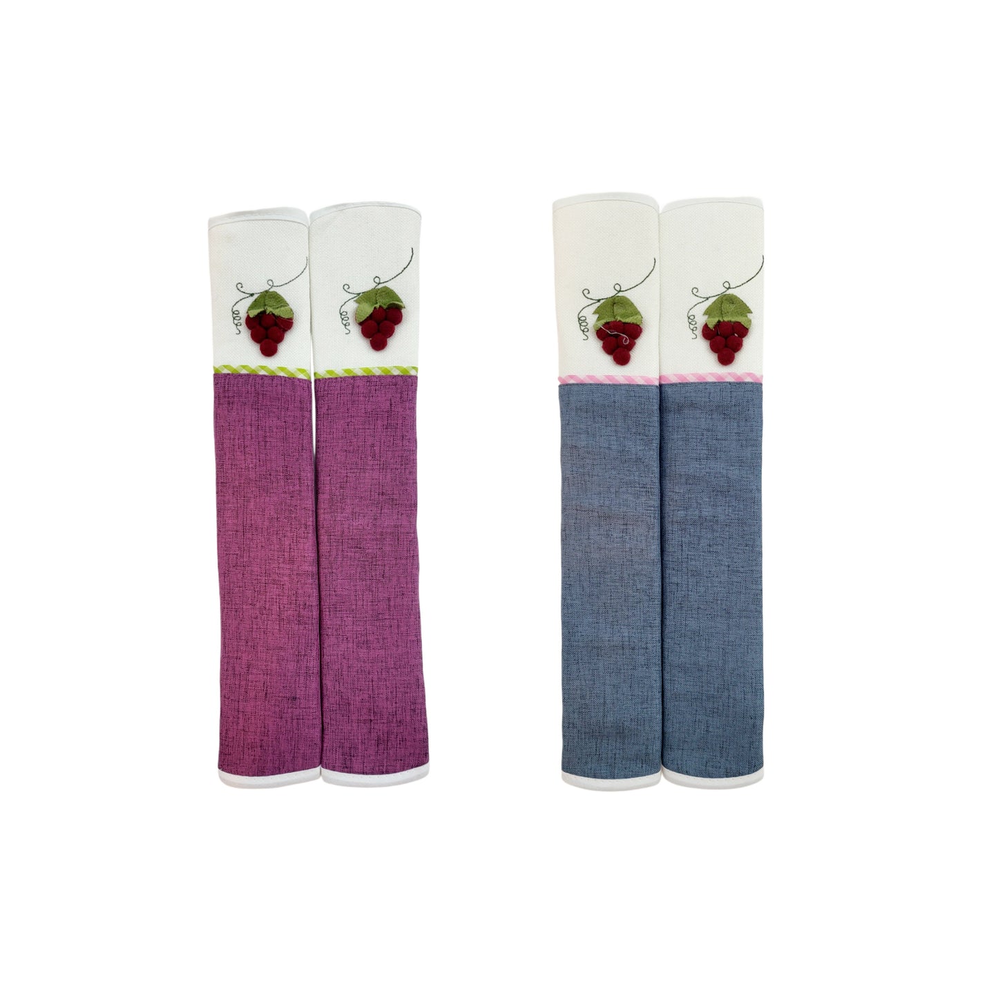 Refrigerator Handle Covers Large (2 pcs - Elegant Grape Design) - Washable cloth, velcro straps