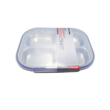 Living Fresh 4-Partition Stainless Steel Food Tray W/ Airtight Lid - Made in Korea