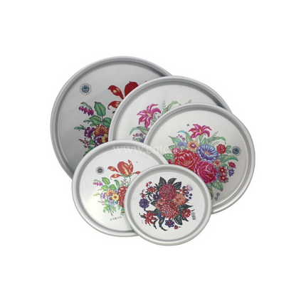 Traditional Korean Flower Design Round Aluminum Serving Trays (3 Sizes) - Made in Korea