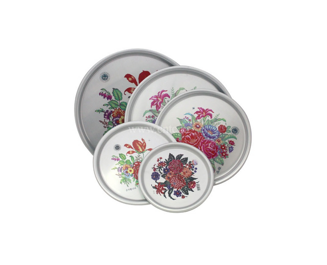 Traditional Korean Flower Design Round Aluminum Serving Trays (3 Sizes) - Made in Korea