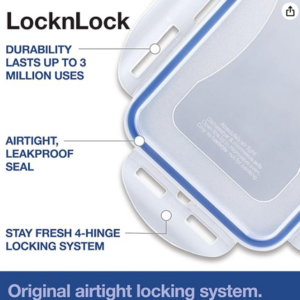 LocknLock Classic Food Container (HPL822B Square - 2.6L / 88oz)