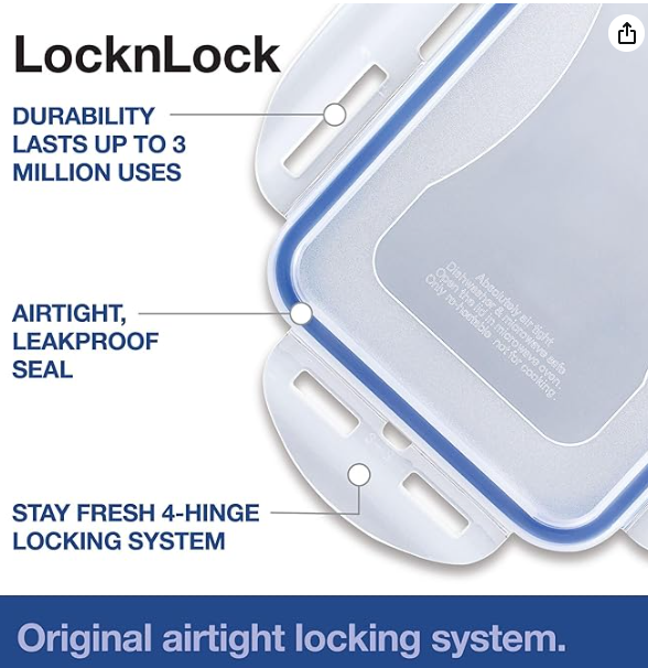 LocknLock Classic Food Container (HPL822B Square - 2.6L / 88oz)