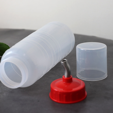ALS Wide Spout Sauce Bottles W/ Measuring Lid - Made in Korea (Stainless Steel Spout - 2 Sizes)