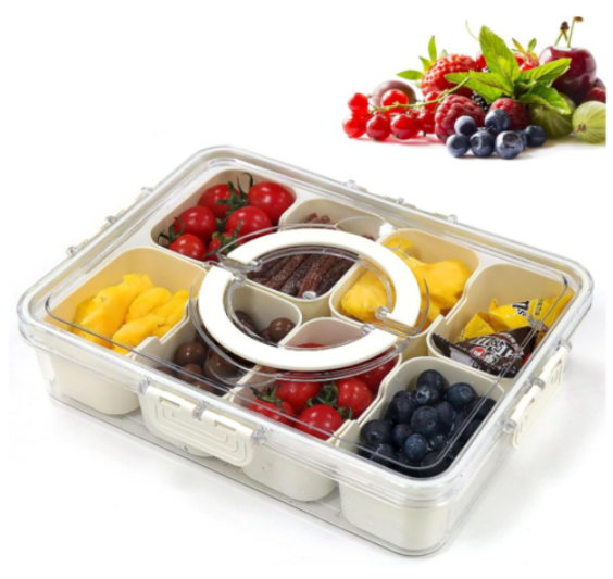 Large Snap-Lock Storage Container with 8 Removable Compartments, Clear Lid, & Carrying Handles