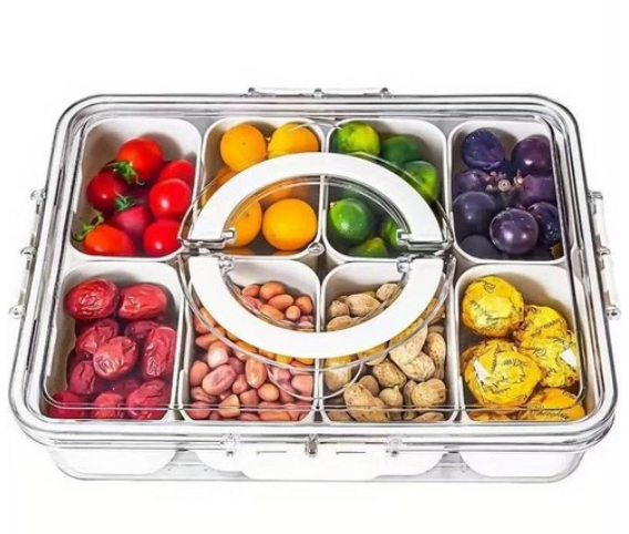 Large Snap-Lock Storage Container with 8 Removable Compartments, Clear Lid, & Carrying Handles