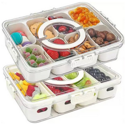 Large Snap-Lock Storage Container with 8 Removable Compartments, Clear Lid, & Carrying Handles