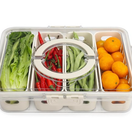 Large Snap-Lock Produce Storage Container w/ 4 Removable Strainers, Clear Lid, & Carrying Handles