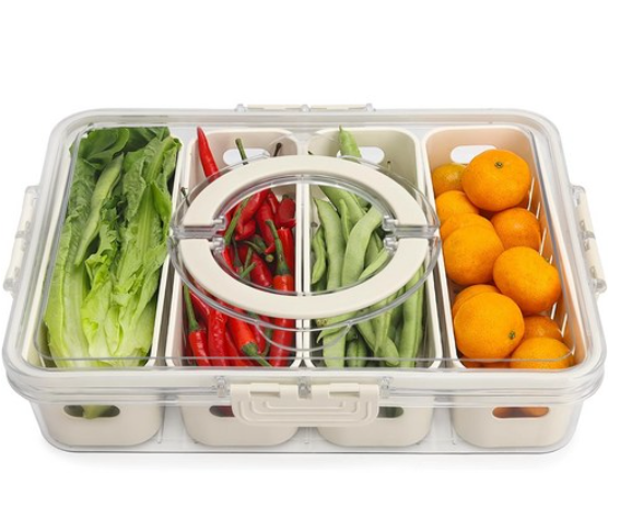 Large Snap-Lock Produce Storage Container w/ 4 Removable Strainers, Clear Lid, & Carrying Handles