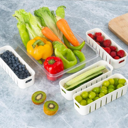 Large Snap-Lock Produce Storage Container w/ 4 Removable Strainers, Clear Lid, & Carrying Handles
