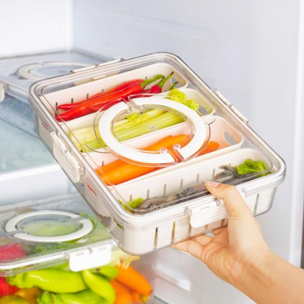Large Snap-Lock Produce Storage Container w/ 4 Removable Strainers, Clear Lid, & Carrying Handles