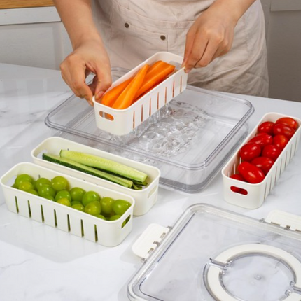 Large Snap-Lock Produce Storage Container w/ 4 Removable Strainers, Clear Lid, & Carrying Handles