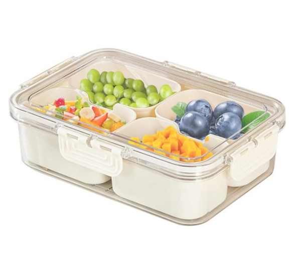 Small Snap-Lock Storage Organizer Container w/ 4 Removable Solid Compartments & Clear Lid