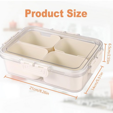Small Snap-Lock Storage Organizer Container w/ 4 Removable Solid Compartments & Clear Lid