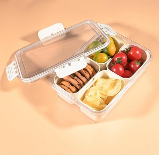 Small Snap-Lock Storage Organizer Container w/ 4 Removable Solid Compartments & Clear Lid