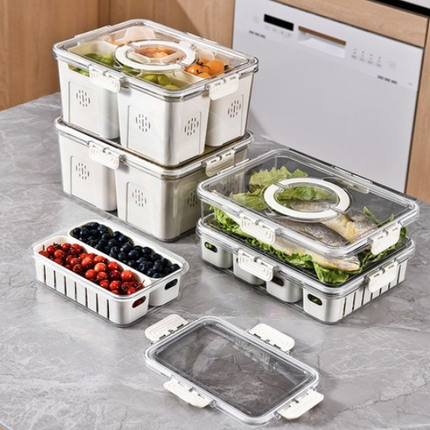 Small Snap-Lock Produce Storage Container w/ Dual Removable Strainers & Clear Lid
