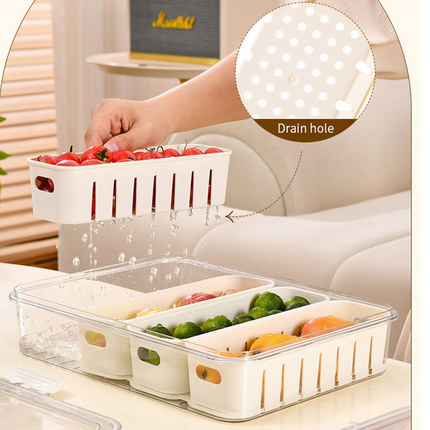 Large Snap-Lock Produce Storage Container w/ 4 Removable Strainers, Clear Lid, & Carrying Handles