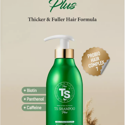 TS Shampoo Plus Thick & Fuller Hair Formula (16.9 fl oz / 500 ml) – ProbioHair Complex 7 – 10,000 ppm Caffeine – Made in Korea