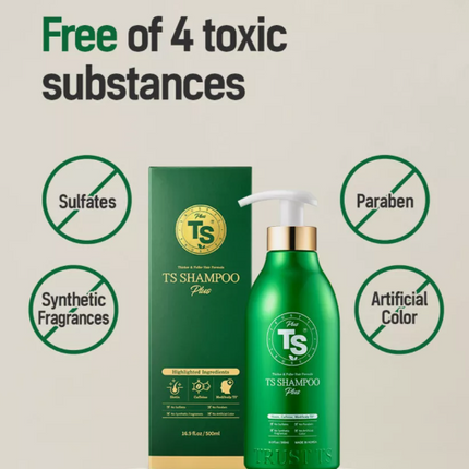 TS Shampoo Plus Thick & Fuller Hair Formula (16.9 fl oz / 500 ml) – ProbioHair Complex 7 – 10,000 ppm Caffeine – Made in Korea