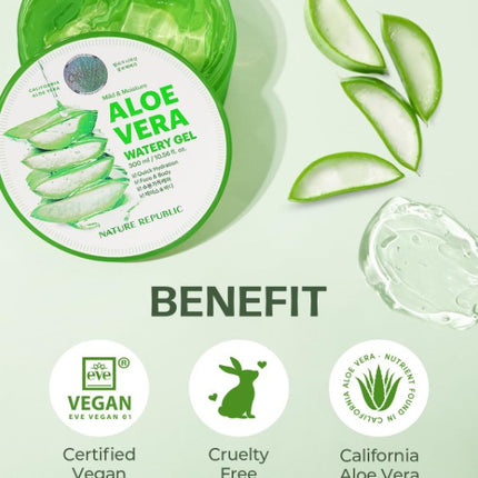 Nature Republic - Mild & Moisture ALOE VERA WATERY GEL (300 ml / 10.56 fl. oz) - Made in Korea