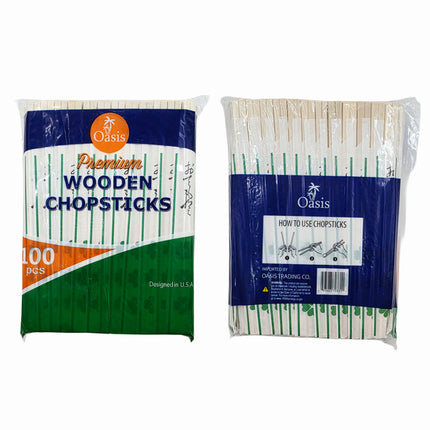 Oasis Premium Disposable Wooden Chopsticks – 100 Pairs (200 Sticks), 8" Long – Individually Wrapped – Bulk Dining Essential