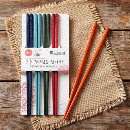 Dasom Premium Fiberglass Chopsticks Set (5 Pairs) – Non-Slip Grip, Textured Floral Design, BPA-Free, Odorless, Assorted Colors