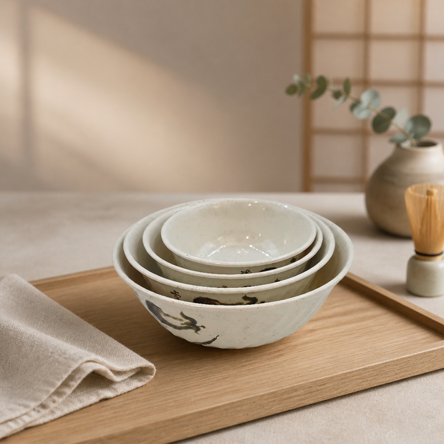 Traditional Eggplant Motif Scalloped Melamine Soup Bowl - 4 Sizes - Made in Taiwan