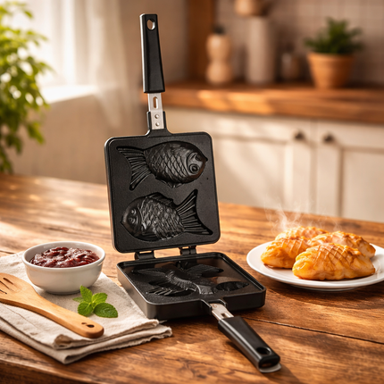 Easy Cooker Korean Taiyaki / Bungeoppang Fish Bread Pan - 2 Fish Mold - 3-Layer Titanium Prime Plus Coating - Made in Korea