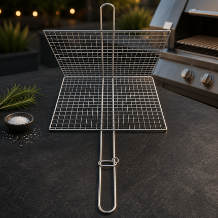 Kaizen Stainless Steel Locking Long Handle BBQ Grill Basket – 2 Sizes (Small or Large)