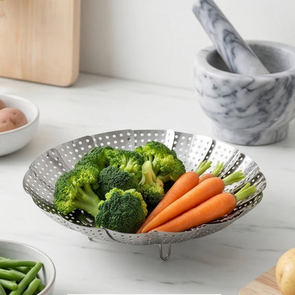 Stainless Steel Expandable Folding Steamer Basket with Folding Legs – 3 Sizes (Small, Medium, Large)