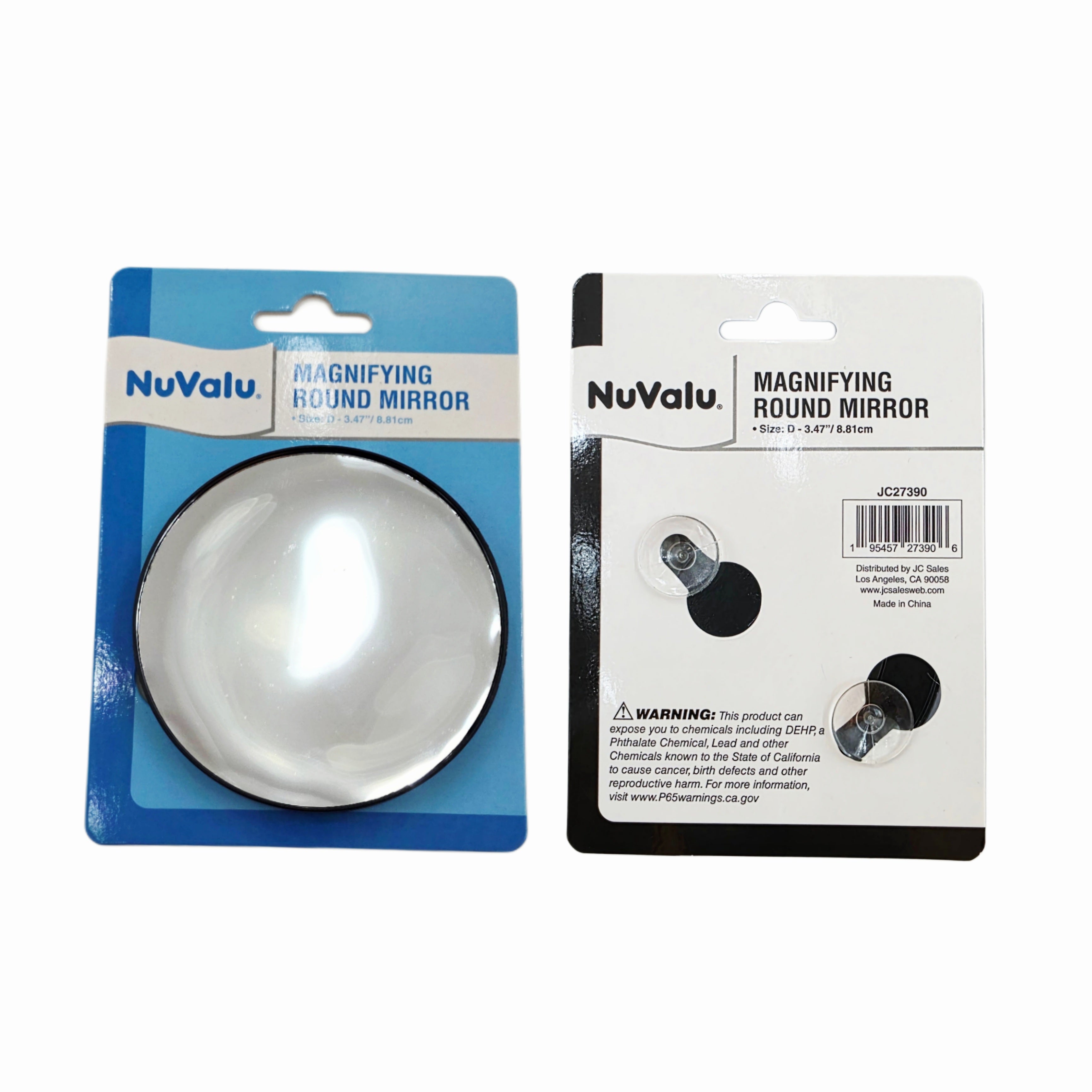 Magnifying Round Compact Cosmetic Mirror - Comes W/ 2 Suction Cups (Diameter = 3.47" / 8.81 cm)