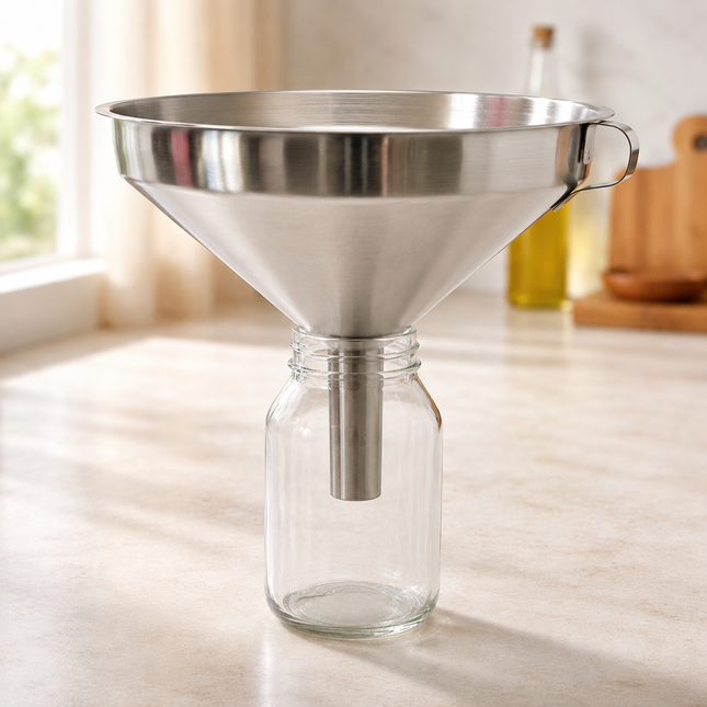 Extra Large 304 Stainless Steel Wide-Mouth Funnel with Handle - 8.5-Inch Diameter