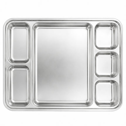 SUS304 Stainless Steel 6-Compartment Divided Serving Tray Plate, 8.25" x 11" (28 x 21 cm)
