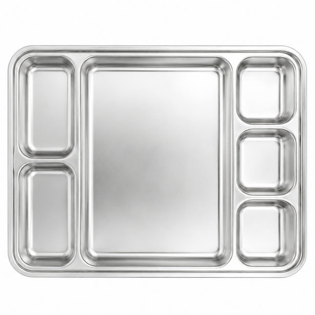 SUS304 Stainless Steel 6-Compartment Divided Serving Tray Plate, 8.25" x 11" (28 x 21 cm)