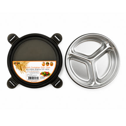 KOCO "Fresh Container" 3-Compartment Stainless Steel Food Container with Locking Lid - 6.3"