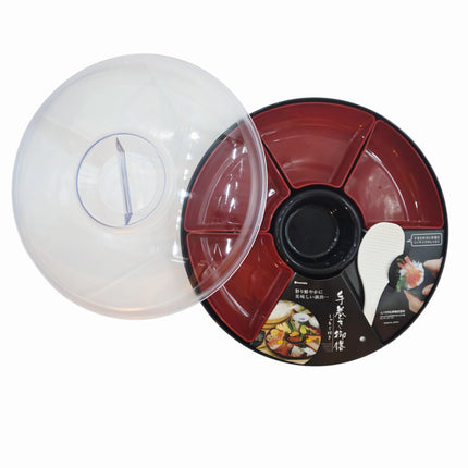 Inomata Divided Serving Platter with Lid & Rice Paddle - Made in Japan - Removable Sections
